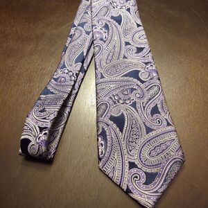 Michael Kors Paisley Blue Purple Silver Neck Tie